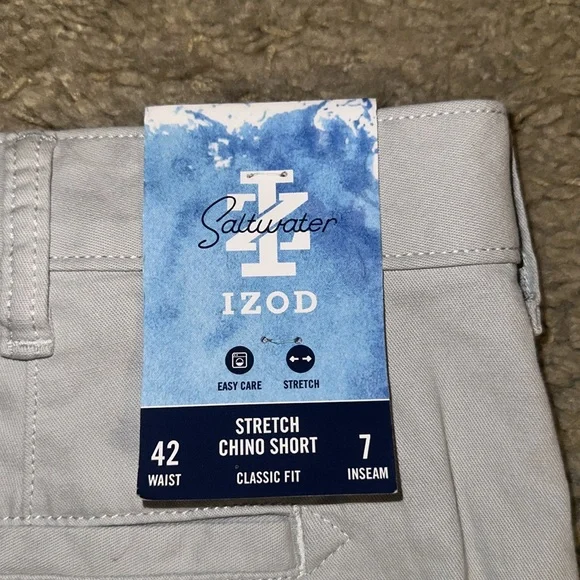 NWT Men’s Izod Saltwater Stretch 7 Inch Light Gray Chino Shorts (42) - Picture 4 of 5